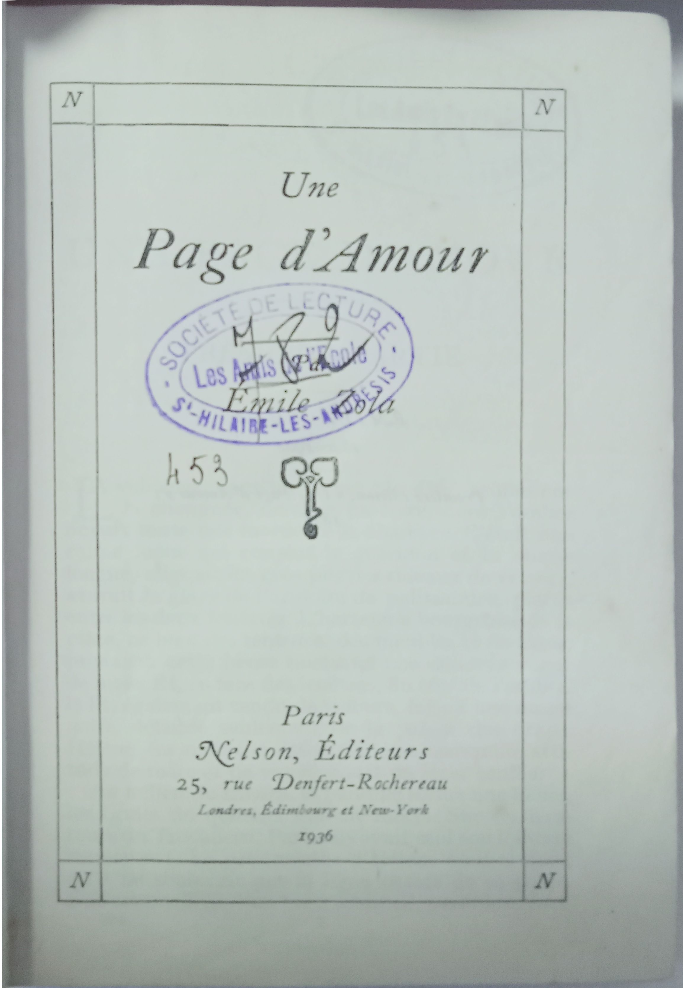 Page de titre avec estampille des Amis de l'école