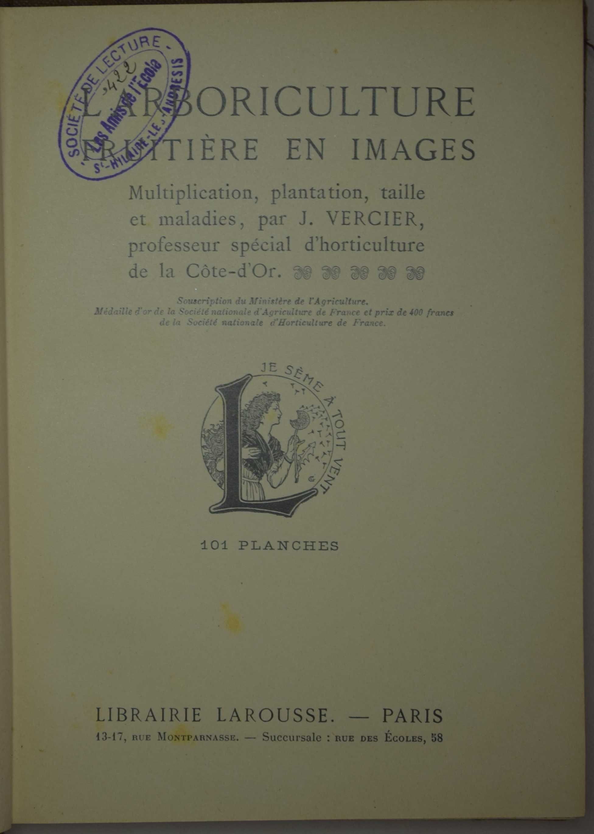 Page de titre avec le tampon des Amis de l'école