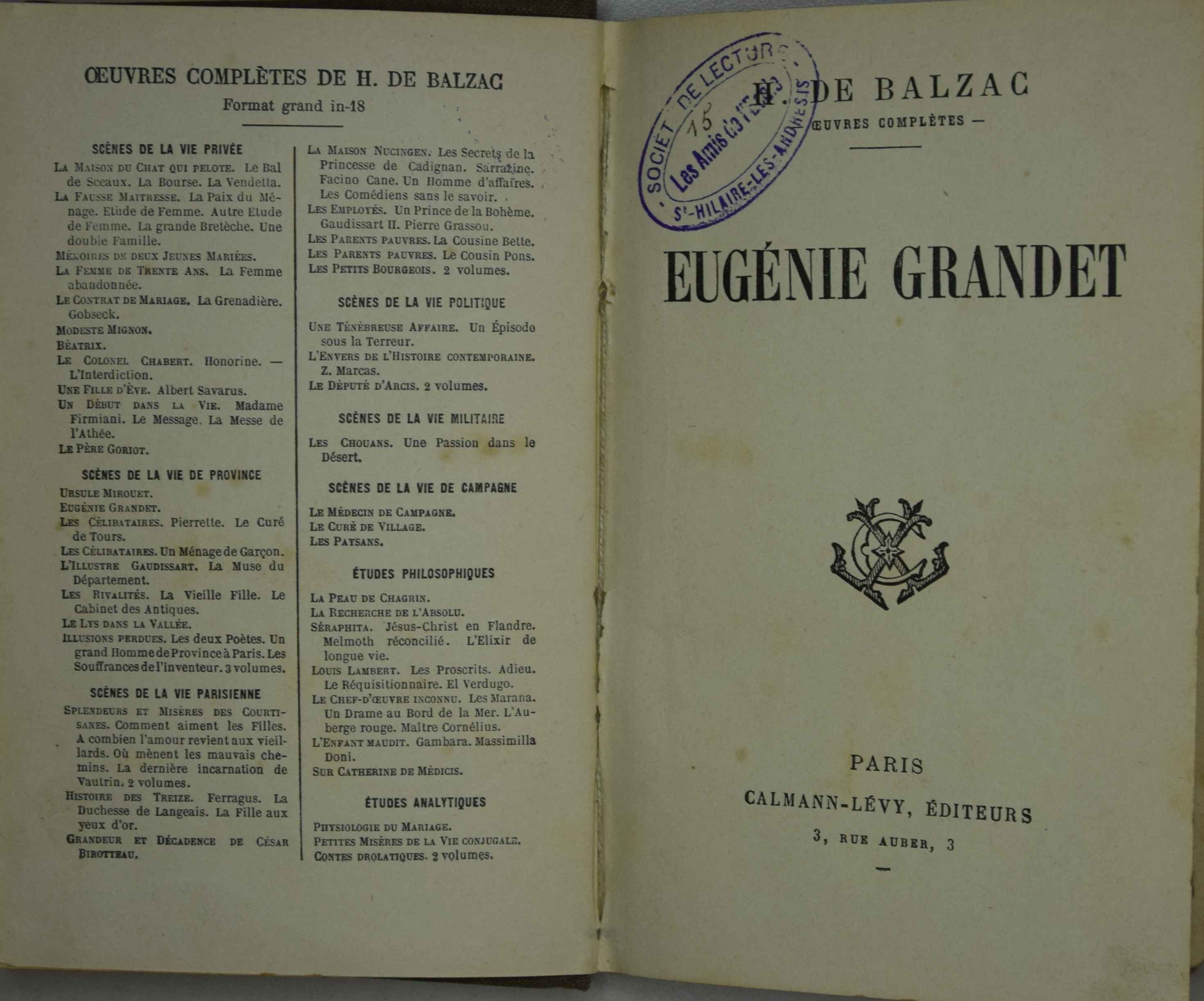 Page de titre avec le tampon des Amis de l'école