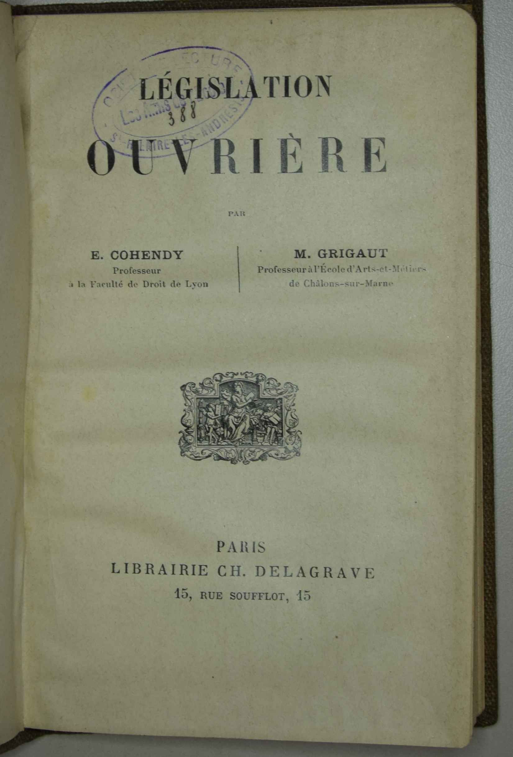 Page de titre avec le tampon des Amis de l'école