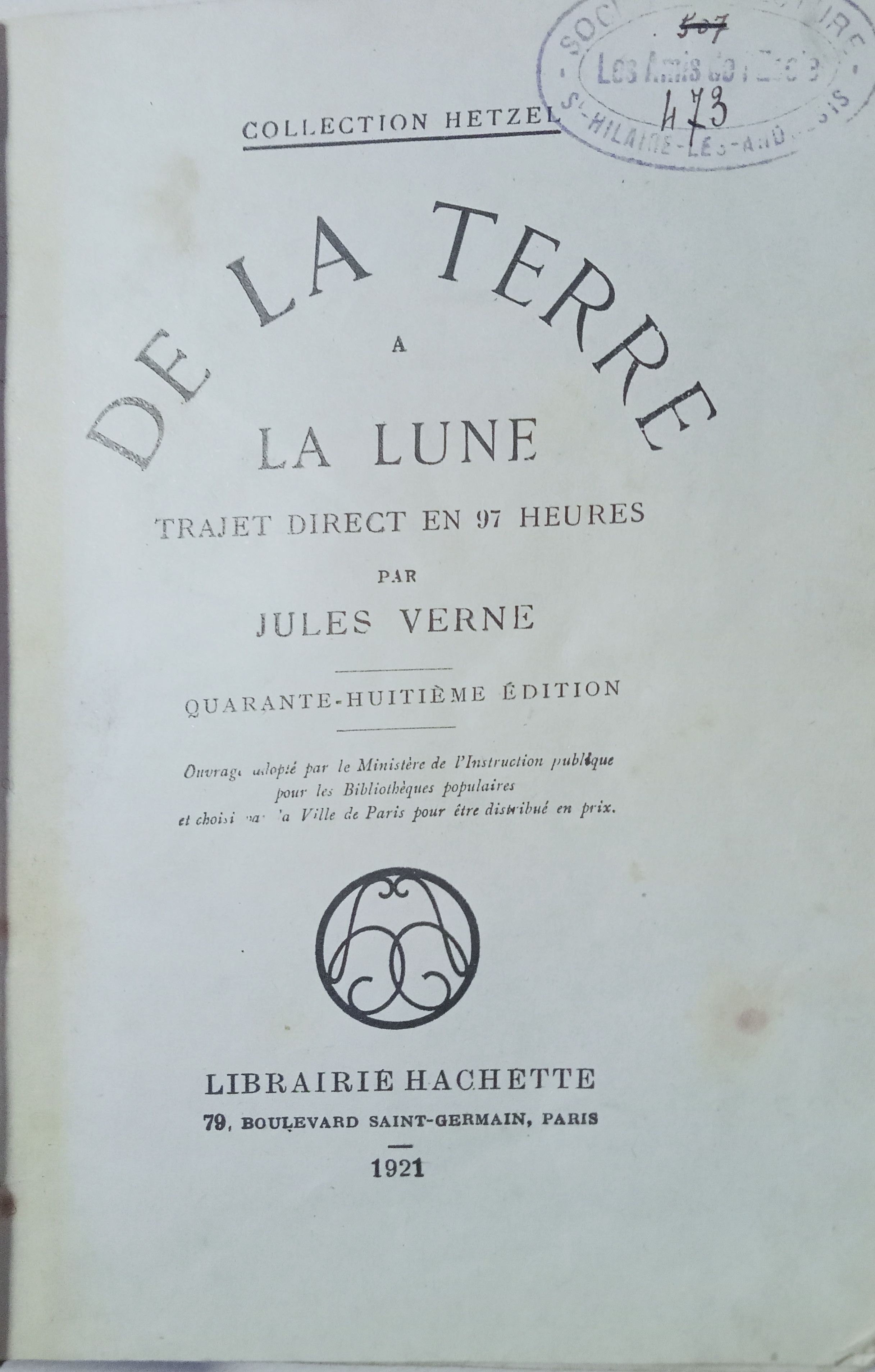 Page de titre : De la Terre à la Lune